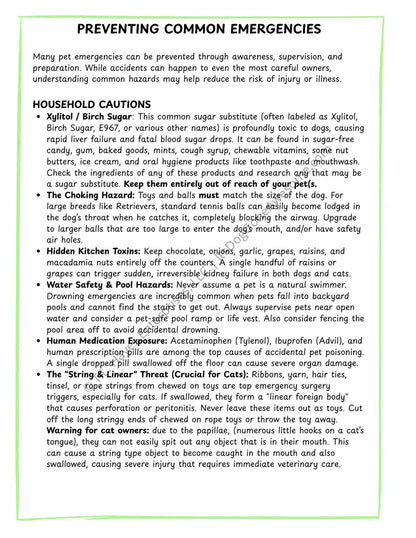 Pet Emergency Awareness and Prevention Pack - Cat & Dog Edition - Educational Resource