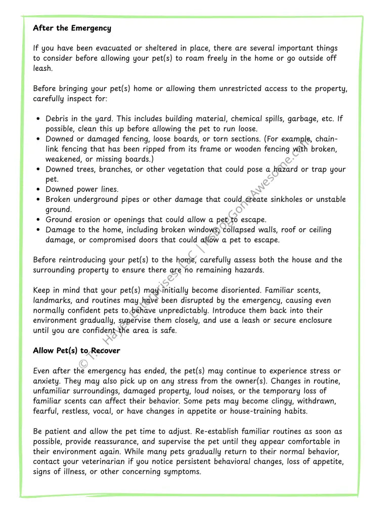 Pet Emergency Preparation Pack - Educational Resource